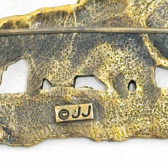 Vintage JJ (Jonette Jewelry) Brass Tone Jungle Elephant Scene - 4.25" x 1.75" - Picture 5 of 5